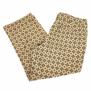 Talbots Capri Pants Cuffed Mid Rise Pockets Yellow Geometric Print Womens 8